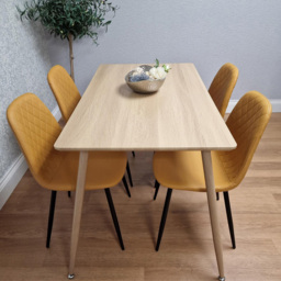 Kosy Koala 4 Seater Faux Leather Wooden Dining Set Mustard - Beige - Wilko - thumbnail 7