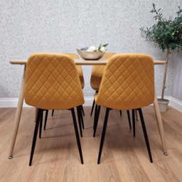 Kosy Koala 4 Seater Faux Leather Wooden Dining Set Mustard - Beige - Wilko - thumbnail 6
