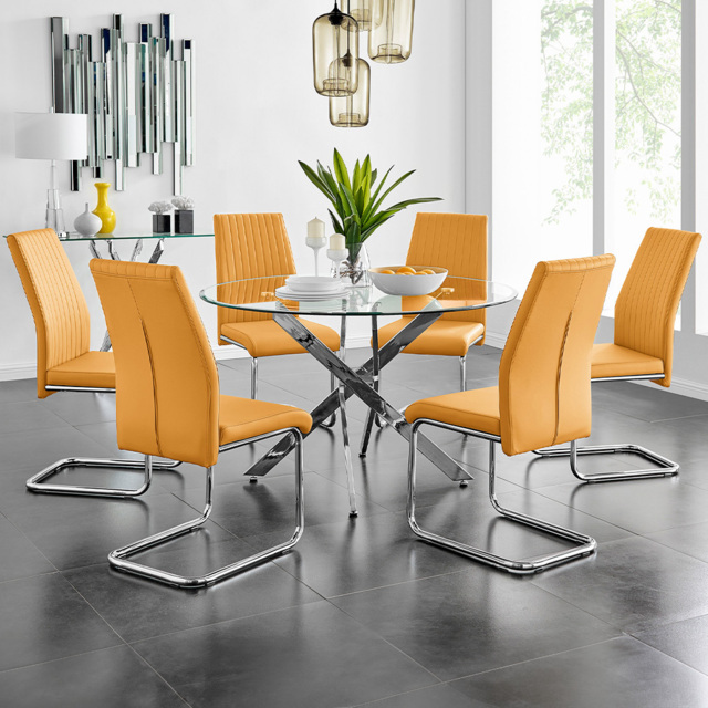 Furniturebox Arona Fortana 6 Seater Round Dining Set Mustard and Chrome - Yellow - Wilko - image 1