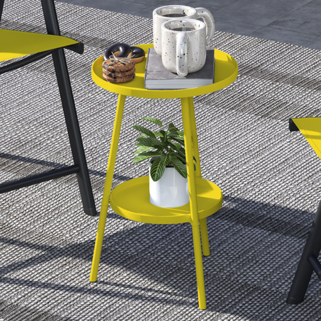 Outsunny Single Shelf Yellow Round Garden Coffee Table - Size: 51 x 32 x 32cm - Wilko - image 1