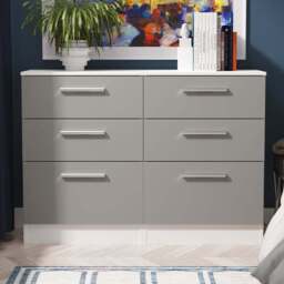 Crowndale Contrast 6 Drawer Dusk Grey and White Wide Chest of Drawers Ready Assembled - Dusk Grey & White - Wilko - thumbnail 1