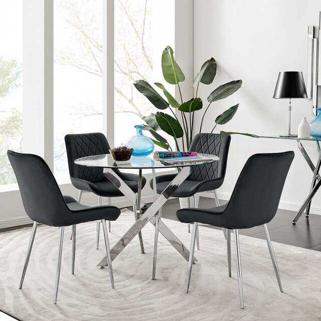Furniturebox Arona Pesaro 4 Seater Round Dining Set Black and Chrome - Wilko - image 1