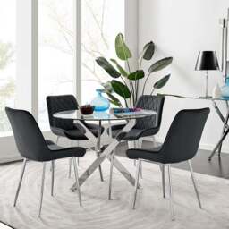 Furniturebox Arona Pesaro 4 Seater Round Dining Set Black and Chrome - Wilko - thumbnail 1