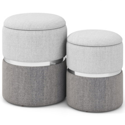 Costway Grey Round Linen Storage Ottoman Set of 2 - Size: 48 x 38 x 38cm - Wilko - thumbnail 3