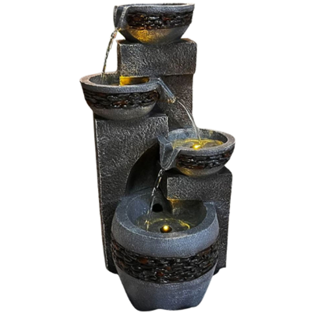 Tranquillity 4-Tier Pebble Bowls Modern LED Water Feature - Size: 49 x 28 x 24cm - Grey - Wilko - image 1