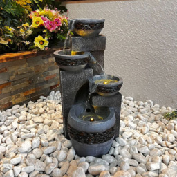 Tranquillity 4-Tier Pebble Bowls Modern LED Water Feature - Size: 49 x 28 x 24cm - Grey - Wilko - thumbnail 3