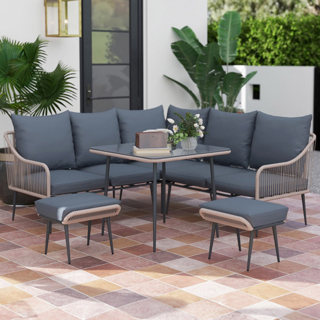Outsunny 6 Seater Light Brown Garden Furniture Set - Wilko - image 1