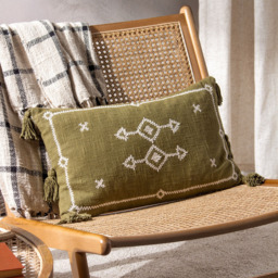 Yard Folis Khaki Embroidered Cushion - Size: 50 x 30 cm - Green - Yard Living - Wilko - thumbnail 3