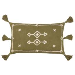 Yard Folis Khaki Embroidered Cushion - Size: 50 x 30 cm - Green - Yard Living - Wilko - thumbnail 1