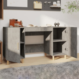 vidaXL 2 Door Computer Desk Concrete Grey and Gold - Size: 75 x 140 x 50cm - Wilko