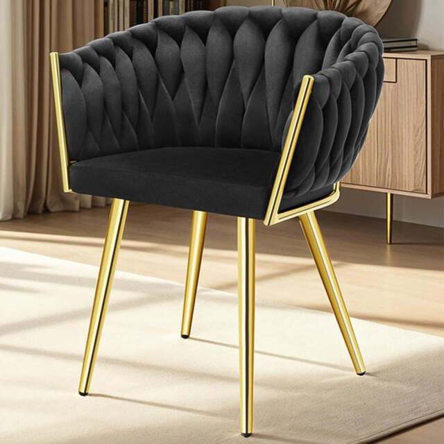 tectake Astano Set of 6 Black and Gold Velvet Padded Knot Design Dining Chair - Wilko - image 1