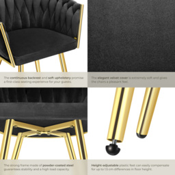 tectake Astano Set of 6 Black and Gold Velvet Padded Knot Design Dining Chair - Wilko - thumbnail 7