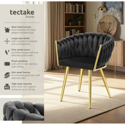 tectake Astano Set of 6 Black and Gold Velvet Padded Knot Design Dining Chair - Wilko - thumbnail 4