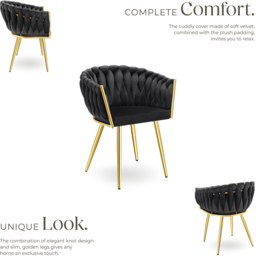 tectake Astano Set of 6 Black and Gold Velvet Padded Knot Design Dining Chair - Wilko - thumbnail 5