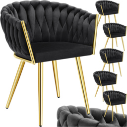 tectake Astano Set of 6 Black and Gold Velvet Padded Knot Design Dining Chair - Wilko - thumbnail 3