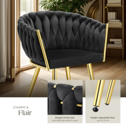 tectake Astano Set of 6 Black and Gold Velvet Padded Knot Design Dining Chair - Wilko - thumbnail 6