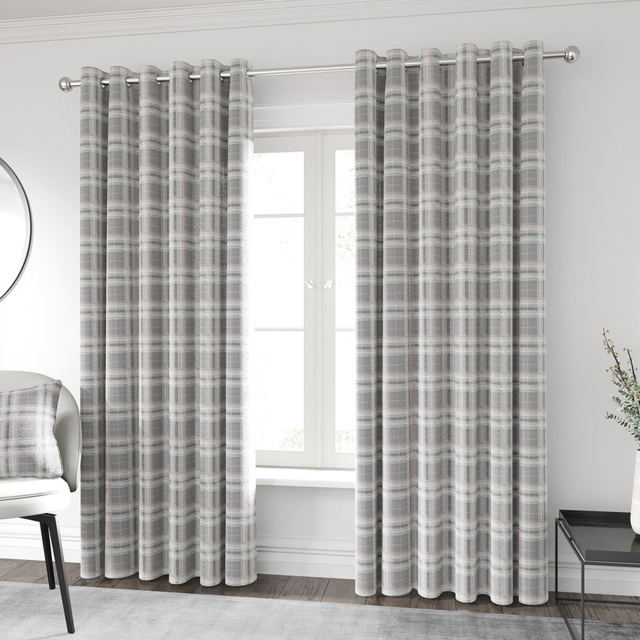 Helena Springfield Harriet Woven Lined Blush and Grey Curtains 168 x 229cm - Size: W 168 x D 229cm - Blush/Grey - Wilko - image 1