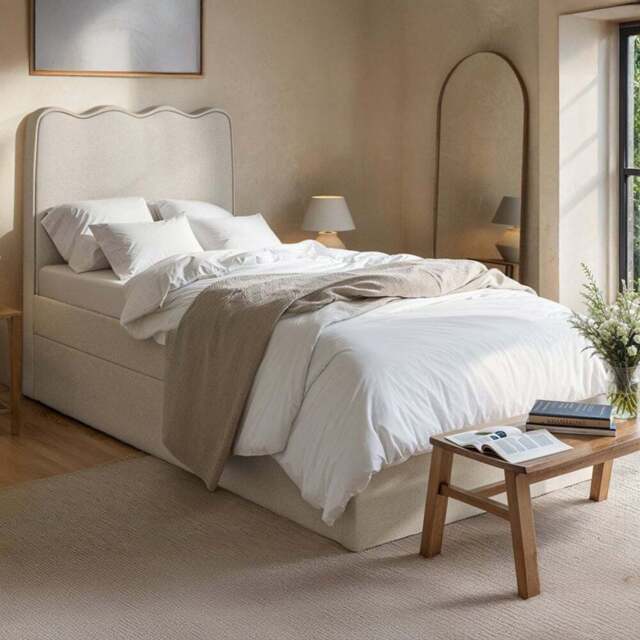 Flair Ellis Single Beige Woven Fabric Bed Frame with Trundle - Cream - Wilko - image 1