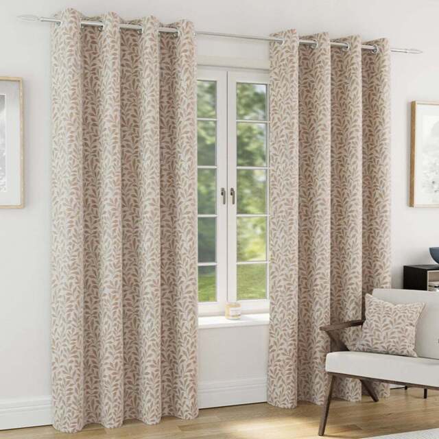 Enhanced Living Sherwood Natural Jacquard Leaf Thermal Blackout Eyelet Curtains 117 x 183cm - Size: W 117 x D 183cm - Wilko - image 1