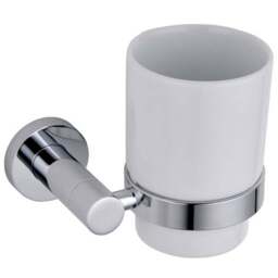 Nes Home Chrome Round Glass Tumbler with Holder - Size: 9.5 x 10 x 11cm - Silver - Wilko - thumbnail 1