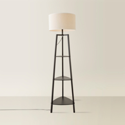 ValueLights Hiru Black 3 Shelf White Trim Linen Shade Floor Lamp with Bulb - Wilko - thumbnail 6