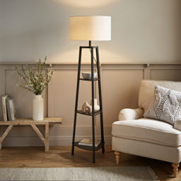 ValueLights Hiru Black 3 Shelf White Trim Linen Shade Floor Lamp with Bulb - Wilko - thumbnail 3