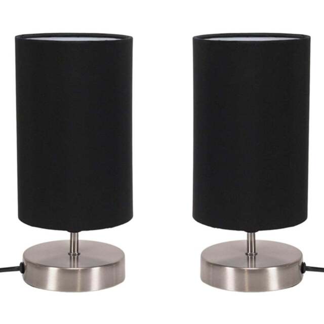 ValueLights Francis Black Shade Brushed Chrome Touch Table Lamp and Bulb 2 Pack - Size: 24.5 x 12 x 12cm - Wilko - image 1