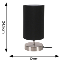ValueLights Francis Black Shade Brushed Chrome Touch Table Lamp and Bulb 2 Pack - Size: 24.5 x 12 x 12cm - Wilko - thumbnail 6