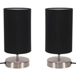 ValueLights Francis Black Shade Brushed Chrome Touch Table Lamp and Bulb 2 Pack - Size: 24.5 x 12 x 12cm - Wilko