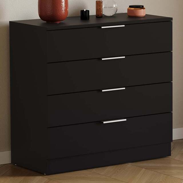 Vida Designs Trega 4 Drawer Black Bedside Cabinet - Wilko - image 1