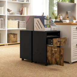 HOMCOM Single Door Single Drawer Rustic Brown Filing Cabinet - Size: 60.0 cm x 35.0 cm x 40.0 cmcm - Wilko - thumbnail 5
