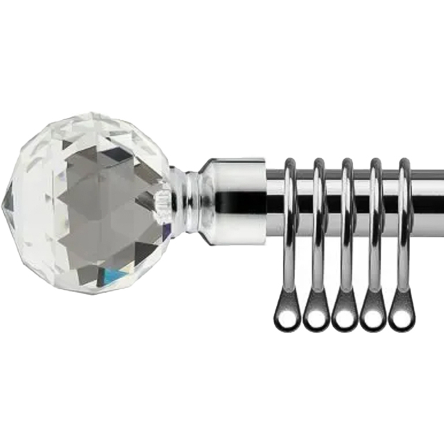 New Edge Blinds 160-300cm Extendable Chrome Cristalla Metal Curtain Pole - Size: 160 - 300cm - Silver - Wilko - image 1