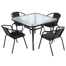 Living and Home Wicker 4 Seater Square Bistro Set - Black - Wilko - thumbnail 3