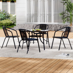 Living and Home Wicker 4 Seater Square Bistro Set - Black - Wilko - thumbnail 1