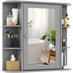 Costway Single Door 6 Shelf Grey Mirrored Bathroom Cabinet - Size: 76 x 43xm - Wilko - thumbnail 4