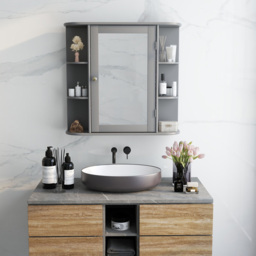 Costway Single Door 6 Shelf Grey Mirrored Bathroom Cabinet - Size: 76 x 43xm - Wilko - thumbnail 6