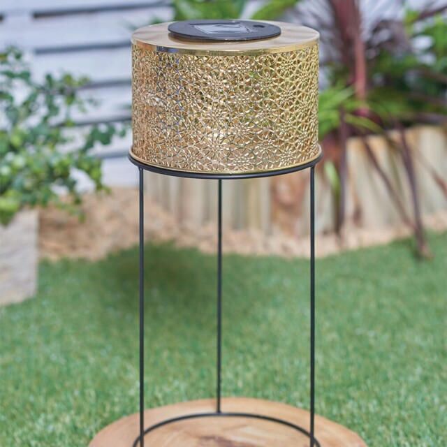 Gold Cut Out Design Solar Lantern - Size: 18.5 x 42 x 18.5 - Illuminated Garden - Wilko