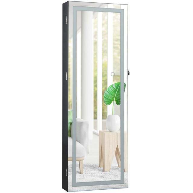Costway White 3 Colour LED Lockable Jewellery Mirror Cabinet - Size: 37 x 10.5 x 108cm - Wilko - image 1