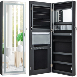 Costway White 3 Colour LED Lockable Jewellery Mirror Cabinet - Size: 37 x 10.5 x 108cm - Wilko - thumbnail 4