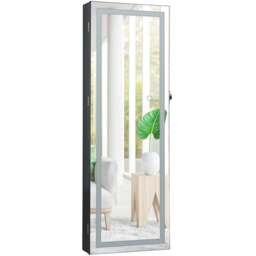Costway White 3 Colour LED Lockable Jewellery Mirror Cabinet - Size: 37 x 10.5 x 108cm - Wilko