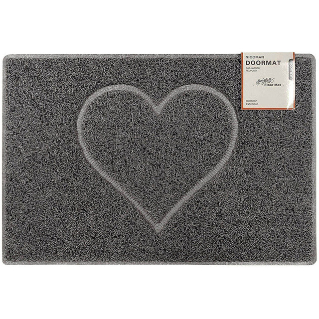 Oseasons Grey Heart Embossed Doormat with Open Back 60 x 40cm - Wilko - image 1
