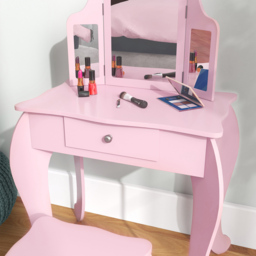 HOMCOM Single Drawer Pink Tri-Folding Mirror Makeup Dressing and Table Set - Size: 85.5 x 40 x 63cm - Wilko - thumbnail 4