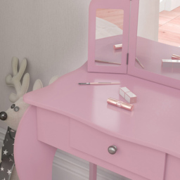 HOMCOM Single Drawer Pink Tri-Folding Mirror Makeup Dressing and Table Set - Size: 85.5 x 40 x 63cm - Wilko - thumbnail 5