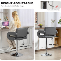 Portland Grey PU Leather Height Adjustable Swivel Bar Stool - Size: Single - Wilko - thumbnail 5