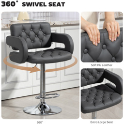 Portland Grey PU Leather Height Adjustable Swivel Bar Stool - Size: Single - Wilko - thumbnail 6