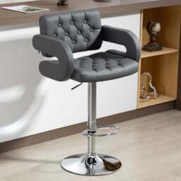 Portland Grey PU Leather Height Adjustable Swivel Bar Stool - Size: Single - Wilko - thumbnail 1
