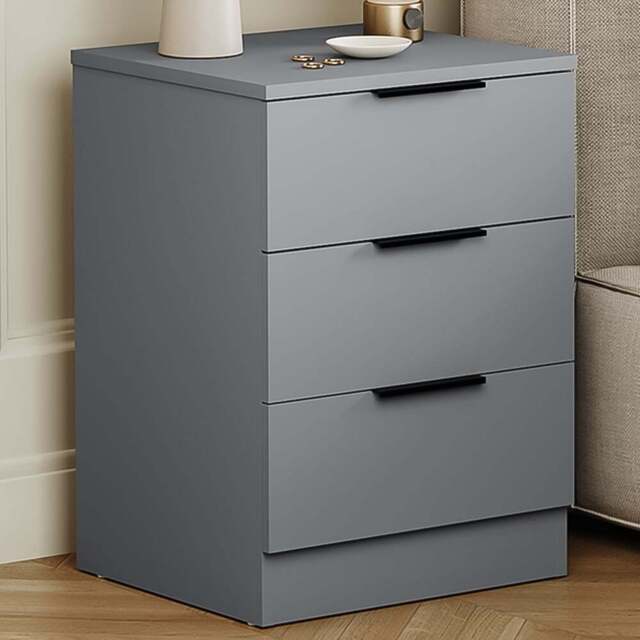 Vida Designs Trega 3 Drawer Grey Bedside Cabinet Set of 2 - Wilko - image 1