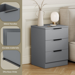 Vida Designs Trega 3 Drawer Grey Bedside Cabinet Set of 2 - Wilko - thumbnail 7