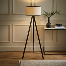 ValueLights Barbro Trim Drum Shade Black Tripod Floor Lamp and Bulb - Wilko - thumbnail 3