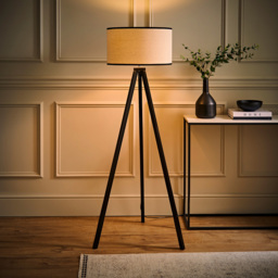 ValueLights Barbro Trim Drum Shade Black Tripod Floor Lamp and Bulb - Wilko - thumbnail 7